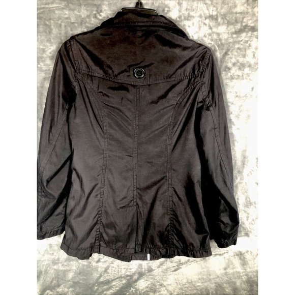 Joujou Ladies Black Trench Coat, Size Lightweight Button Down Missing Belt - Picture 12 of 16